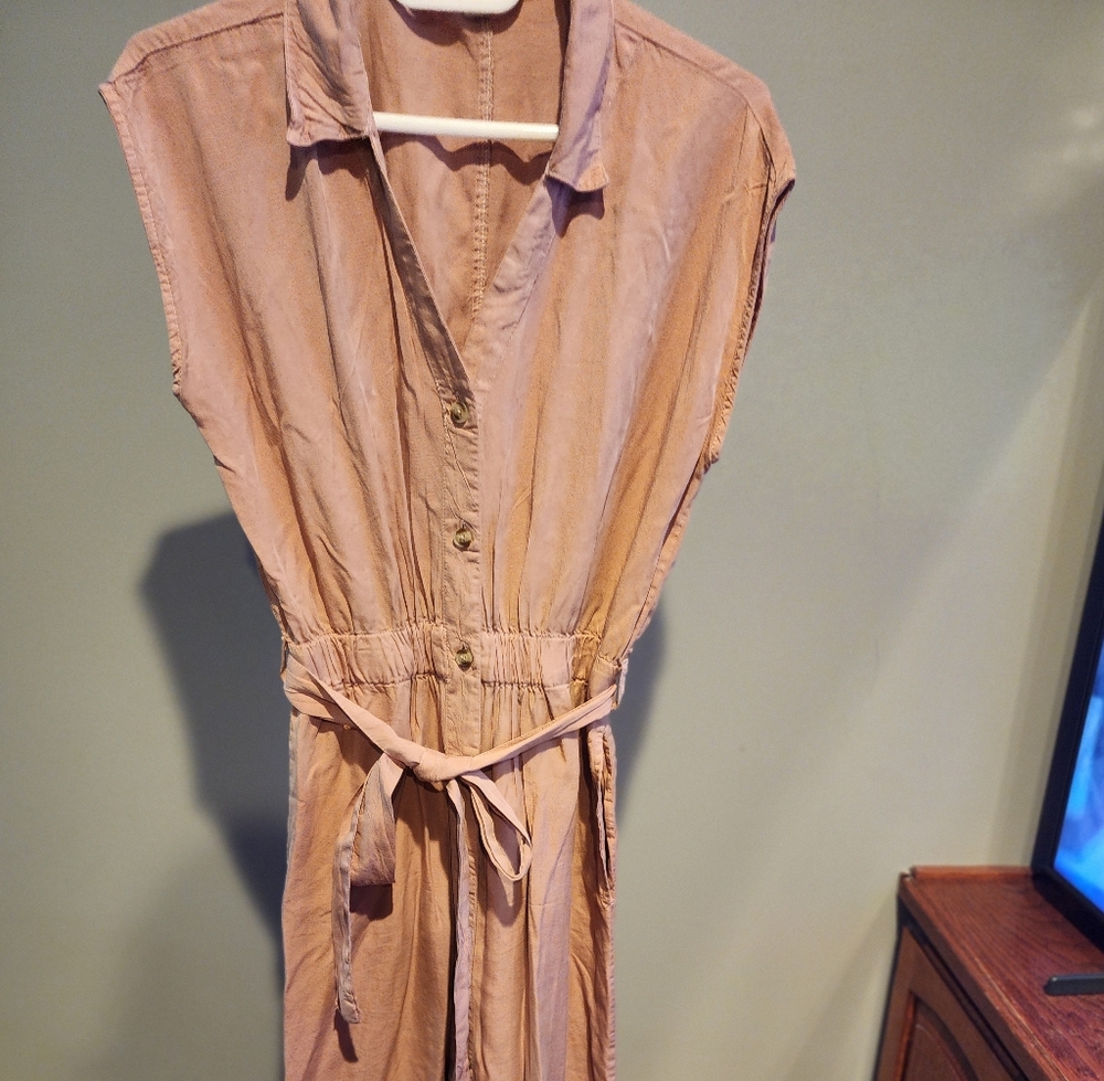 Thread & Supply Sleeveless Button Belted Jumpsuit Mauve Cottagecore, Summer